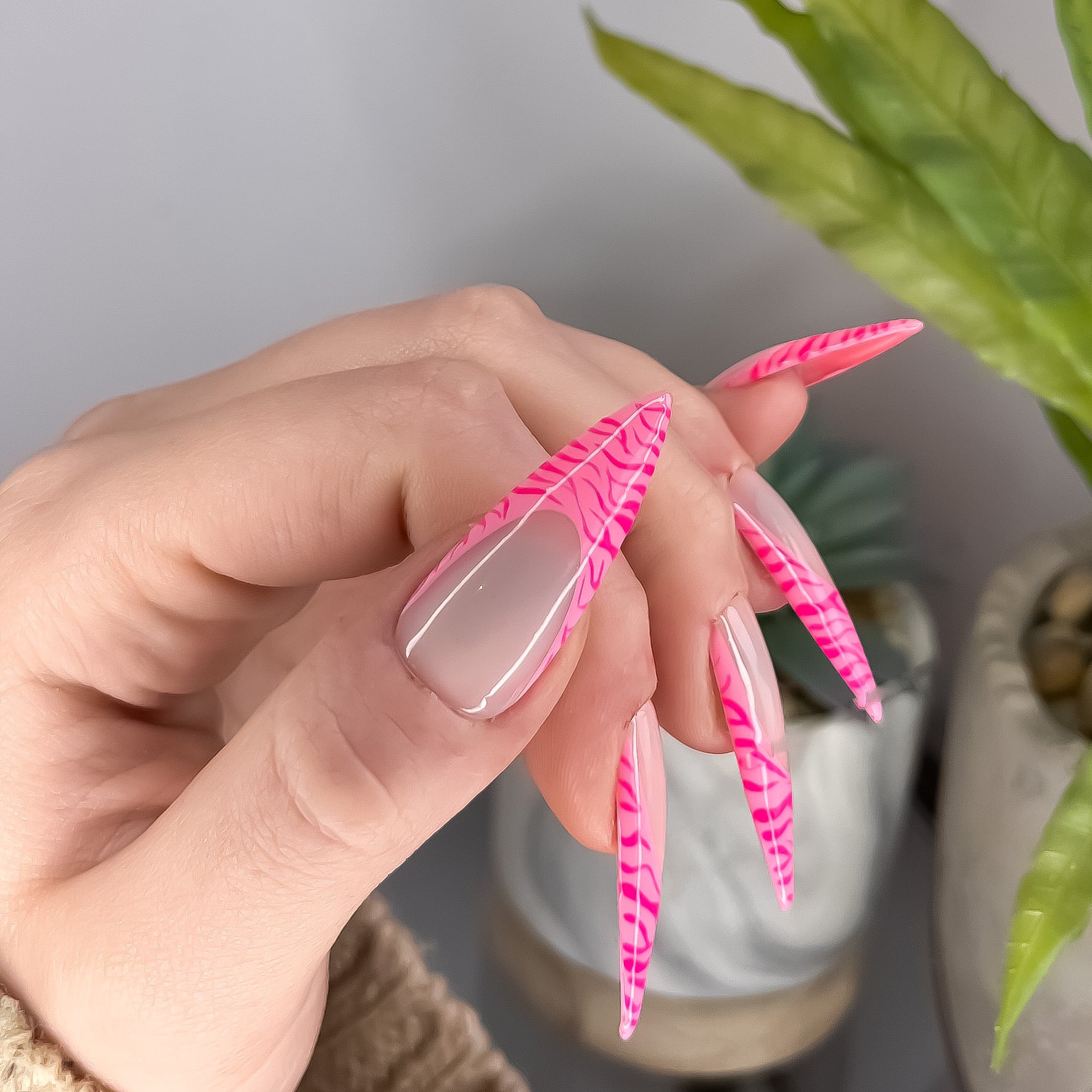 Hot Pink Zebra Print Press on Nails 